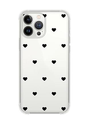 Чехол с утолщёнными углами на iphone 14 pro max сердечка черные (принт 402)