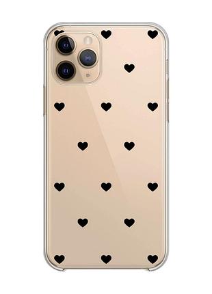Прозрачный чехол на iphone 11 pro (5,8) сердечка черные (принт 402)
