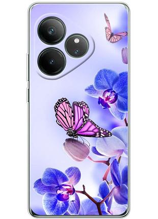 Чехол силиконовый с картинкой на realme gt 6 (цветок, бабочка на орхидее)