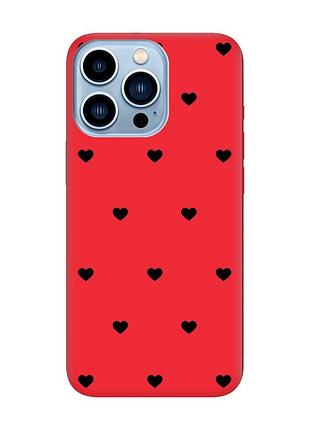 Матовый красный чехол на iphone 13 pro max сердечка черные (принт 402)