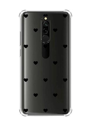 Чехол с утолщенными углами на xiaomi redmi 8 сердечка черные (принт 402)