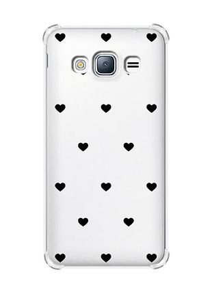 Чехол с утолщенными углами на samsung galaxy j3(2016) j310 сердечка черные (принт 402)