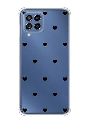 Чехол с утолщёнными углами на samsung galaxy m53 (m536) 5g сердечка черные (принт 402)