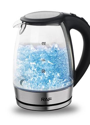 Електрочайник raf r7818, скляний, на 2 л із синьою підсвіткою