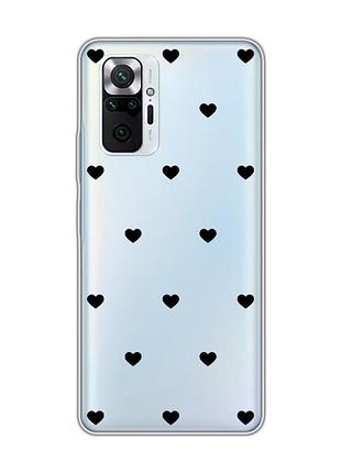 Прозрачный чехол на xiaomi redmi note 10 pro/10 pro max сердечка черные (принт 402)