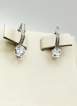 Сережки-кольца серебряные с кубическим цирконием 2,14 г