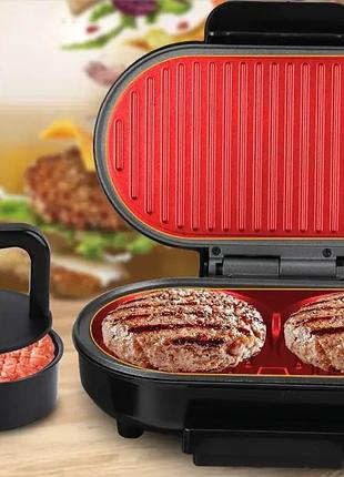 Электрогриль для бургеров haeger hg-245 750 вт, котлетница, гриль контактный для котлет