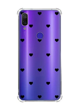 Чохол з потовщеними кутами на xiaomi redmi note 7/note 7 pro сердечка чорні (принт 402)
