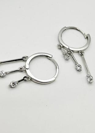 Сережки-кольца серебряные с кубическим цирконием 3,25 г