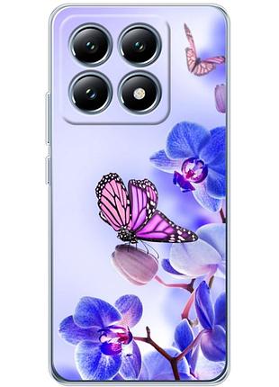 Чохол силіконовий з картинкою на xiaomi 14t pro (квітка, метелик на орхідеї)