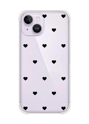 Чохол з потовщеними кутами на iphone 14 сердечка чорні (принт 402)