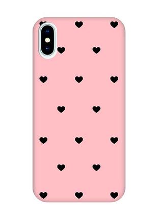 Матовый розовый чехол на iphone x/xs сердечка черные (принт 402)