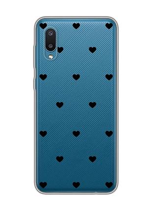 Прозрачный чехол на samsung galaxy a02/a022 (2021) сердечка черные (принт 402)