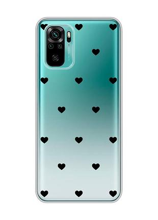 Прозрачный чехол на xiaomi redmi note 10/note 10s сердечка черные (принт 402)