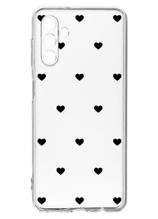 Прозрачный чехол на samsung a04s/a13 5g сердечка черные (принт 402)