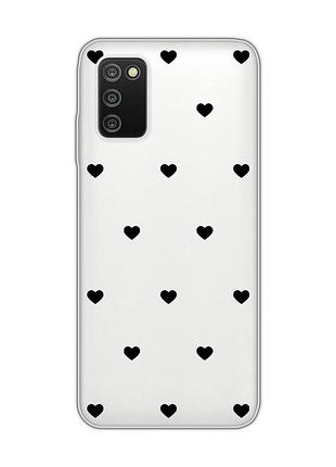 Прозрачный чехол на samsung galaxy a03s сердечка черные (принт 402)