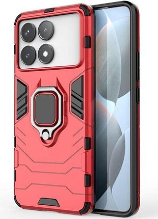 Чехол fiji ring для poco f6 pro бронированный бампер с кольцом подставкой красный