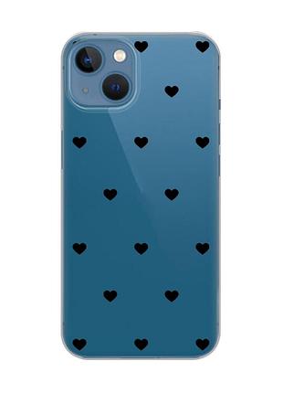 Прозорий чохол на iphone 13 сердечка чорні (принт 402)