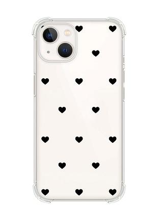 Чехол с утолщёнными углами на iphone 14 plus сердечка черные (принт 402)