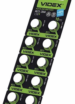 10шт годинникових батарейок videx ag13/lr44 blister card