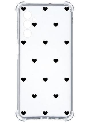 Чехол с утолщёнными углами на samsung galaxy a05s (a057) сердечка черные (принт 402)