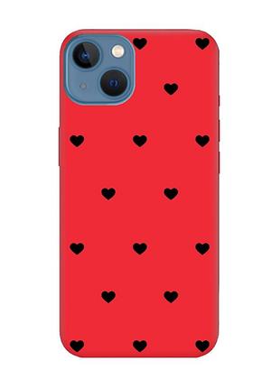 Матовий червоний чохол на iphone 13 сердечка чорні (принт 402)