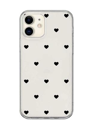 Прозорий чохол на iphone 12 mini сердечка чорні (принт 402)