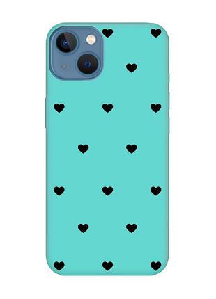 Матовий бірюзовий чохол на iphone 13 сердечка чорні (принт 402)