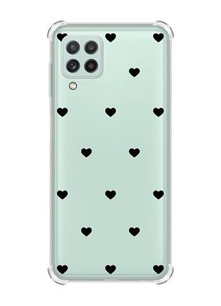 Чехол с утолщёнными углами на samsung galaxy a22 5g/a22s 5g сердечка черные (принт 402)