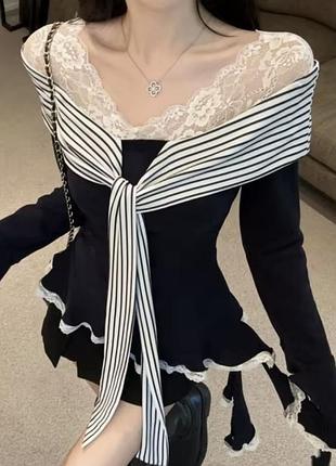 Топ на прохолодну погоду з мереживом та бантом coquette street wear