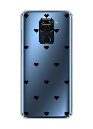 Прозрачный чехол на xiaomi redmi note 9 pro/9s/9 pro max сердечка черные (принт 402)