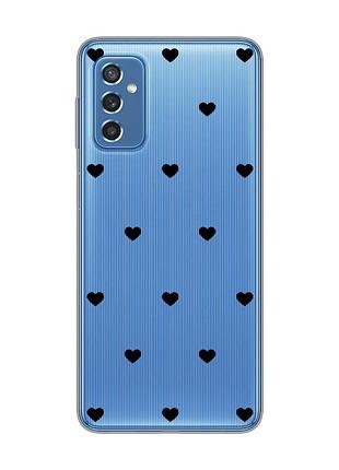 Прозрачный чехол на samsung galaxy m52 сердечка черные (принт 402)