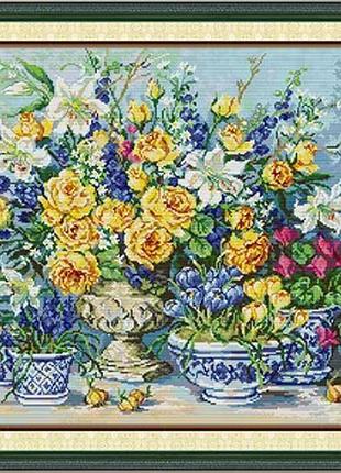 Набір для вишивання за нанесеною на канву схемою “golden rose”. aida 14ct printed , 64*50 см.