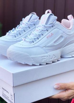 Женские кроссовки fila disruptor 2 (белые с розовым)