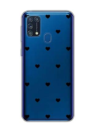 Прозрачный чехол на samsung galaxy m31 сердечка черные (принт 402)