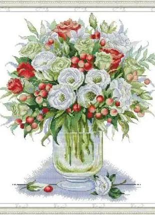 Набір для вишивання за нанесеною на канву схемою “white rose and red rose”.aida 14ct printed , 42*46 см.