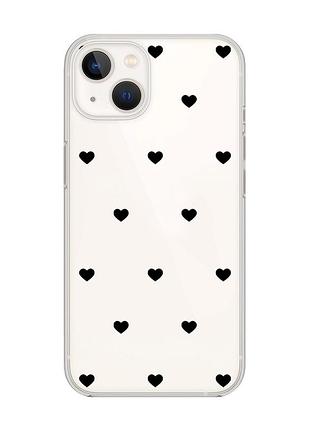 Прозрачный чехол с защитой камеры на iphone 14 plus сердечка черные (принт 402)