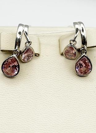 Сережки-кольца серебряные с розовым кварцем 4,35 г
