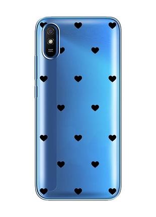 Прозорий чохол на xiaomi redmi 9a сердечка чорні (принт 402)