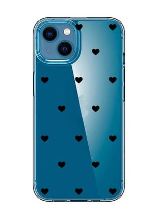 Прозорий чохол на iphone 13 mini сердечка чорні (принт 402)