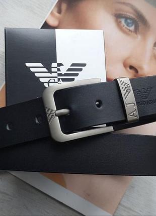 Шкіряний чоловічий ремінь armani black