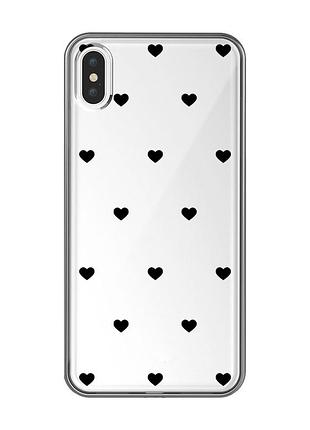 Прозрачный чехол на iphone xs max сердечка черные (принт 402)