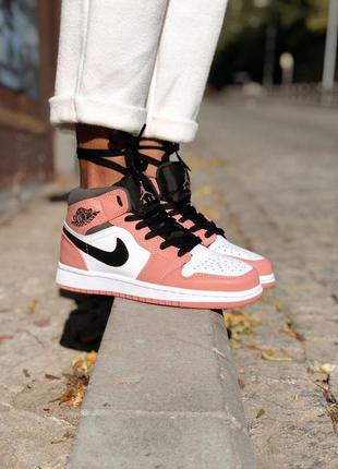 Nike air jordan 1 retro mid pink quartz, кросівки найк джордан