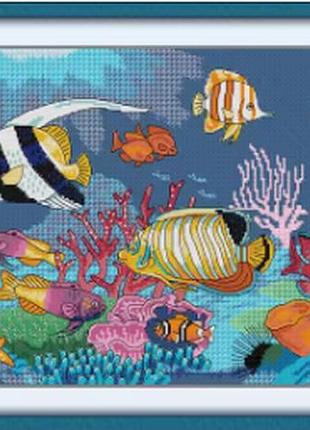 Набор для вышивания по нанесённой на канву схеме "tropical fish 9". aida 14ct printed 61*34 см