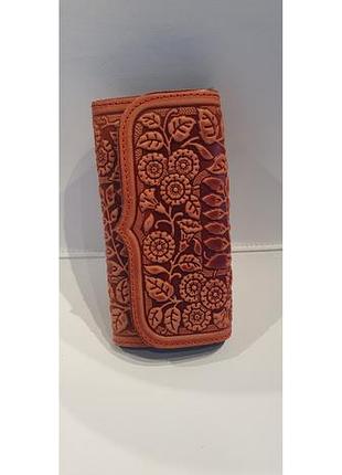 Жіночій гаманець-клатч handmade великий червоний з квітками