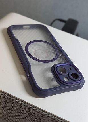 Чехол бампер для iphone 15 противоударный magsafe airbag carbon fiber purple