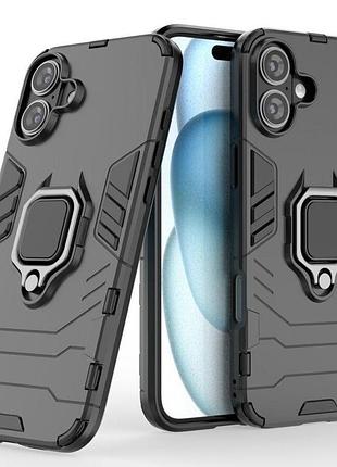 Чехол fiji ring для apple iphone 16 plus бронированный бампер с кольцом подставкой черный
