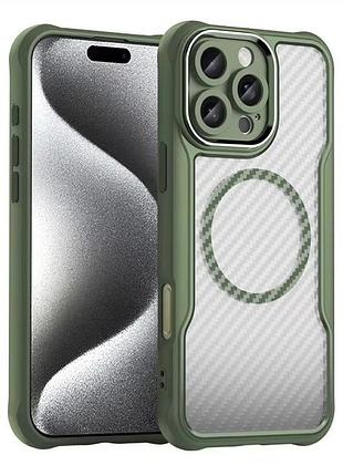 Чехол бампер для iphone 13 pro max противоударный magsafe airbag carbon fiber хаки