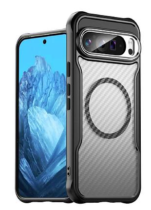 Чехол противоударный magsafe airbag для google pixel 9 pro carbon fiber черный