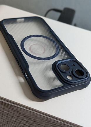 Чехол бампер для iphone 14 | 13 противоударный magsafe airbag carbon fiber синий